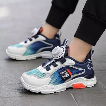 Single net classmate boys and girls sports shoes spring and summer mesh breathable boys running shoes rotating button children s shoes 29