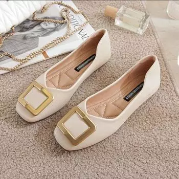 Single shoe girl 2025 new summer fairy wind shallow mouth versatile Doudou shoes gentle evening soft-soled flat shoes 35 абрикосовый