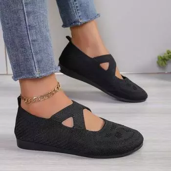 Single Shoe Women 2025 Spring New Large Size Women s Shoes Mesh Flat Bean Shoes Knitting Middle-aged and Elderly Mother Shoes 36 бежевый