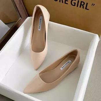 Single Shoe Women s Inner Height Increasing Women s Shoes Temperament Shallow Mouth Pointed Flat Shoes Wedges Shoes for Women 34 телесный