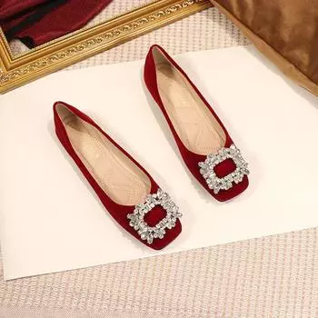 Single shoes female Korean version spring versatile pointed flat-bottomed fairy shoes cloth surface four seasons fashion laden shoes burgundy weddin 35 бордовый