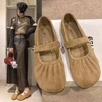 Single Shoes Female Soft Bottom Small Fragrant Soybean Shoes Female A Word with Pearl Velcro Mary Jane Shoes Female Fashion Women Breathable Shoes 35