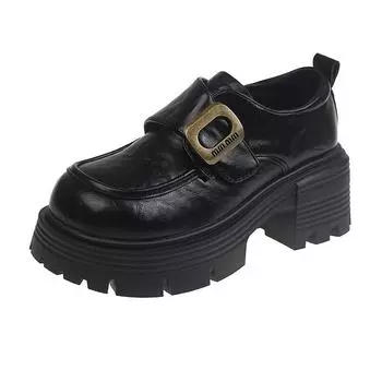 Single shoes high heels black heightening shoes college autumn leather shoes spring fashion 35 чёрный