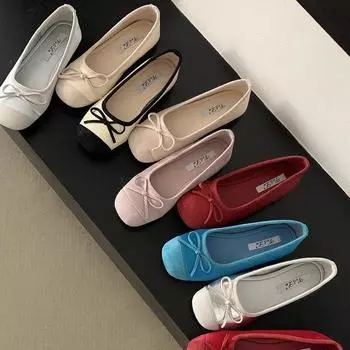 Single shoes new French blue ballet shoes small evening breeze early spring soft-soled bow flat-soled women s shoes ladyshoes shoes 35 красный