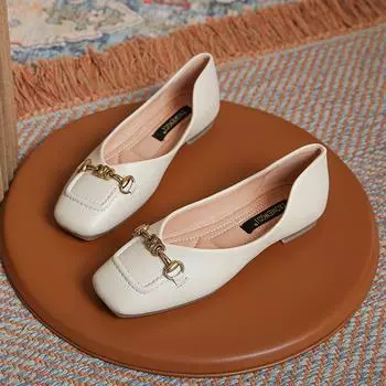 Одинарные туфли из мягкой кожи, женская весенняя новая женская обувь, маленькая кожаная обувь с квадратным носком, нескользящая обувь для беременных в горошек 34