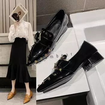 Single shoes women 2025 spring and summer new Internet celebrity retro versatile pointed patent leather foot thick heel shoes British style small le 35