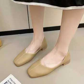 Single shoes women s 2024 autumn new Korean version square head shallow mouth flat shoes women s thick heel low heel fashion women s shoes 35