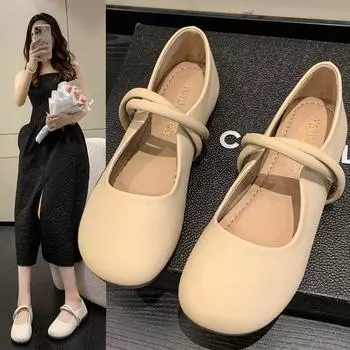 Single shoes women s 2025 new autumn French shallow mouth soft-soled flats gentle grandma shoes Mary Jane small leather shoes 35