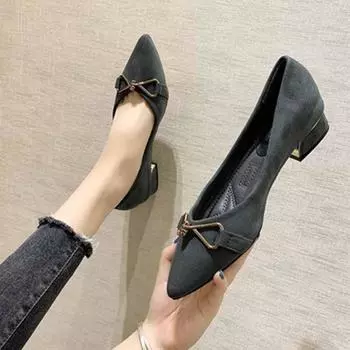 Single shoes women s 2025 spring and summer new versatile single shoes thick heel professional work shoes black suede low heels 35