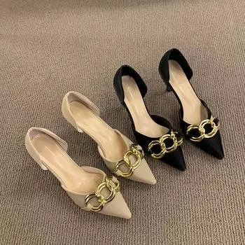 Single shoes women s 2025 spring new women s shoes design sense niche bridesmaid shoes wedding shoes French pointed stiletto high heels 35 абрикосовый