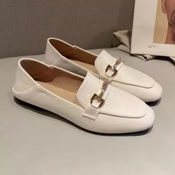 Single shoes women s real soft leather shoes women s one-pedal non-slip flat-bottomed British style casual loafers soft-soled lazy beanie shoes 36