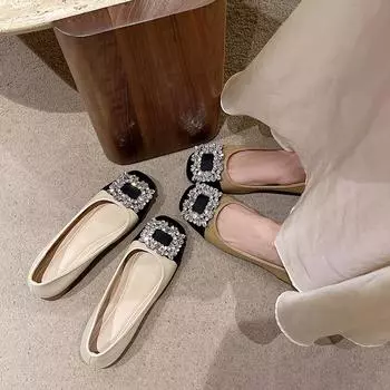 Single shoes women s soft-soled Doudou shoes 2025 summer new versatile color matching skirt light mouth square head low heel ladyshoes tide 35 коричневый