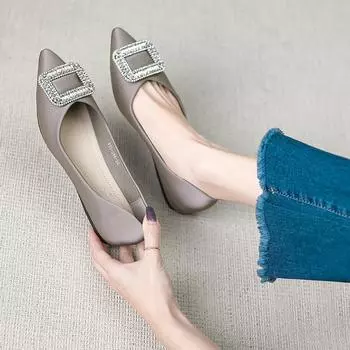 Single shoes women s soft-soled rhinestone square buckle versatile French new spring Korean version pointed ladyshoes flats D833-368 35 чёрный