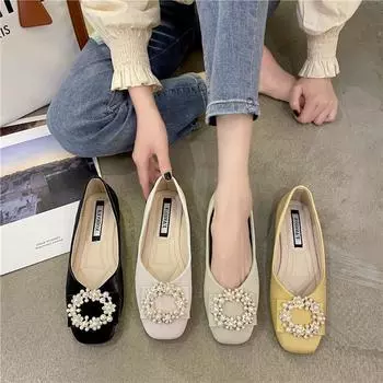 Single shoes women s spring 2025 new Internet celebrity flat soft leather Doudou versatile shallow mouth gentle soft sole evening evening evening shoe 35