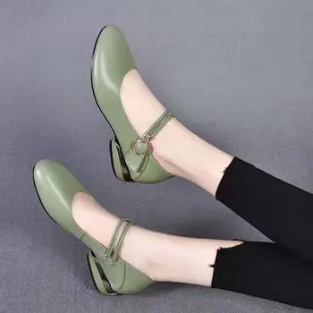 Single shoes women s spring new candy color comfortable flats round head buckle doll shoes cowhide women s shoes 35