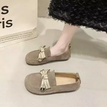 Single shoes women s spring new retro shoes flat sole soft sole commuting one foot lazy 35 серый