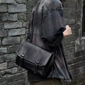 Single-shoulder Bag, Crossbody Messenger Bag, Men s Trendy and Versatile Pu Leather Backpack, Casual Crossbody Bag чёрный