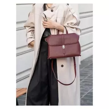 Single-shoulder Bag, Early Autumn High-end, Double-layer Leather, Large-capacity, Versatile, Commuter Hand-held Crossbody Bag, Women s Bag чёрный