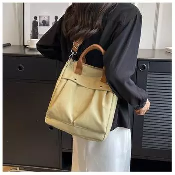 Сумка на одно плечо, женская сумка, трендовая простая модная холщовая сумка через плечо большой вместимости One Size серый