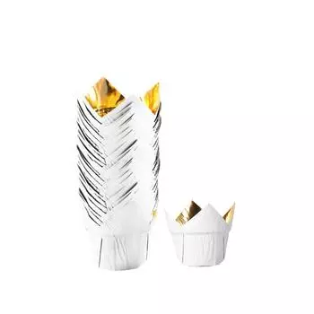 Single-Sided Gold And Silver Tulip Cake Cupcake Goblet Of Fire Baking Oil-Proof Bread Disposable Paper Tray Baking Cups 100 Pcs