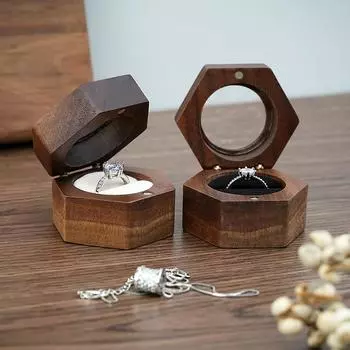 Single Slots Wooden Ring Box Engagement Ring Bearer Box Fashion Jewelry Presentation Box Couples чёрный