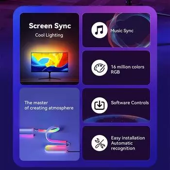 Синхронизация экрана компьютера Световая полоса Монитор Ambilight Светодиодные лампы Окружающее освещение Подсветка ПК Световой датчик Игровая комната