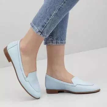 Синие антикварные женские туфли на плоской подошве из натуральной кожи с круглым носком на плоской подошве