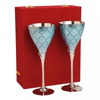 Синие бокалы для вина, кубок из металлической латуни, фужеры для шампанского, Дивали, подарок на годовщину свадьбы