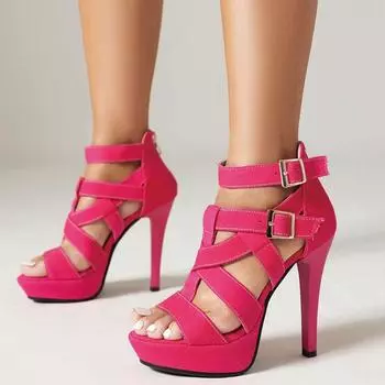 Синие босоножки на шпильках с открытым носком и пряжкой на ремешке, летние женские сексуальные модные римские туфли на толстом высоком каблуке для женщин 35