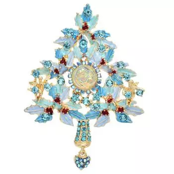 Синие броши в виде рождественской елки для женщин, красивые стразы, новогодние растения, вечерние офисные броши, булавка, подарки