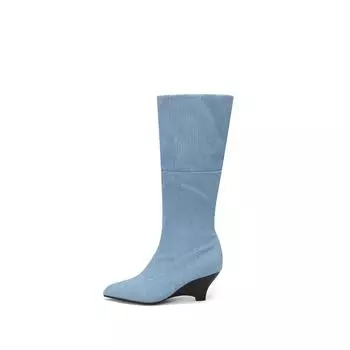 Синие черные женские сапоги до колена на высоком каблуке большого размера 48 34 синий