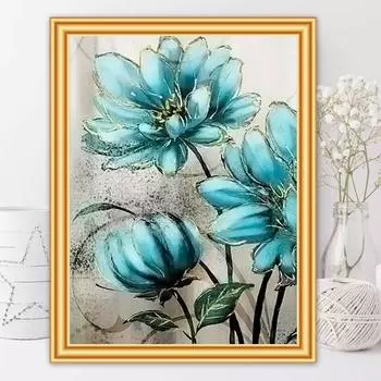 Синие цветы золотые DIY 5D алмазная живопись растения комплект полная дрель круглая вышивка мозаика художественная картина из страз домашний декор Full Round 20x30CM