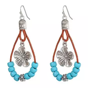 Синие двухслойные серьги с бирюзовыми бусинами на кожаном шнурке для женщин, винтажные и простые богемные этнические украшения в подарок