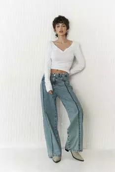 Синие джинсовые брюки Maude с зелеными полосками