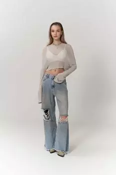 Синие джинсовые брюки с рваными деталями Gemma