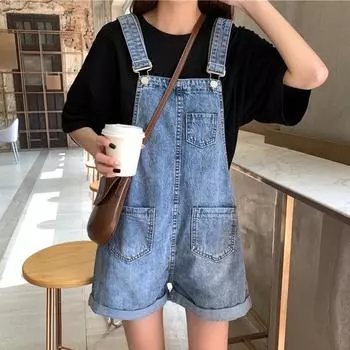 Синие джинсовые комбинезоны, женские летние модные шорты на подтяжках, хлопковые широкие брюки нагрудник, женские комбинезоны, комбинезоны в стиле ретро, одежда Y2k XS синий