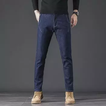 Синие джинсы, мужские узкие прямые брюки, новые осенние и зимние брюки, тонкие мужские повседневные брюки 28 синий