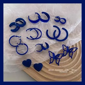 Синие флокированные серьги-бабочки — игольчатые, модный нишевый дизайн. E4680 concave