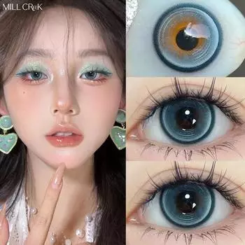 Синие контактные линзы MILL CREEK с классом (0-8.00) Натуральные контактные линзы 14,2 мм. Праздничные контактные линзы, срок использования 6 месяцев. 0 синий