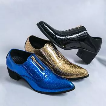 Синие кожаные туфли для мужчин. Кожаные туфли на высоком каблуке в британском стиле без шнуровки. Деловая деловая кожаная обувь. 38 чёрный