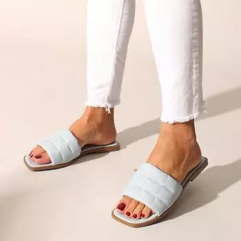 Синие кожаные женские тапочки