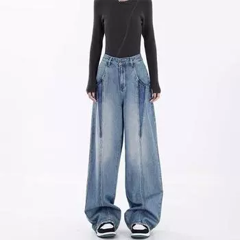 Синие мешковатые джинсы для женщин, одежда весна-осень, большие размеры, джинсовые брюки, высокая талия, широкие брюки, уличная одежда в стиле Y2k S синий
