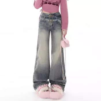 Синие мешковатые расклешенные джинсы Y2K в стиле ретро, женские винтажные уличные джинсовые брюки с высокой талией, прямые широкие брюки в корейском стиле XS синий