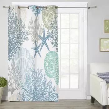 Синие морские коралловые ракушки, морская звезда, современные оконные шторы для гостиной, спальни, кухонные шторы, шторы 135W x 60H(cm) x1