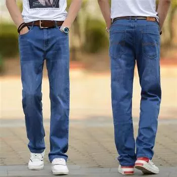 Синие мужские эластичные джинсы большого размера, прямые, тонкие, длинные, свободные, деловые джинсы большого размера с высокой талией 7XL синий