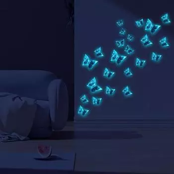 Синие наклейки на стену в виде бабочки Светятся в темноте со сверкающим эффектом Водонепроницаемые Легко наносятся Элегантные наклейки для украшения комнаты Сексуальная одежда для взрослых 1pc