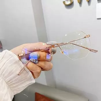Синие очки без оправы с блокировкой света, женские прозрачные компьютерные очки, многоугольные оптические линзы, мужские очки, очки для очков чёрный