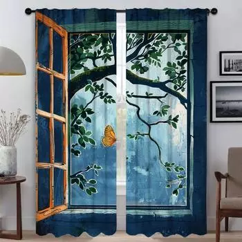 Синие оконные противомоскитные шторы для гостиной, затемняющие шторы, украшения на Хэллоуин, шторы для домашнего интерьера W50xH70cmx2pcs-CL