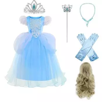 Синие платья принцессы для девочек, костюм для косплея, праздничное платье с роскошными аксессуарами 100 алиса синий
