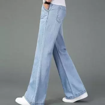 Синие повседневные мягкие модные мужские брюки-клеш в стиле ретро, расклешенные джинсовые брюки, винтажные широкие брюки, облегающие длинные мужские брюки 25 темно-синий